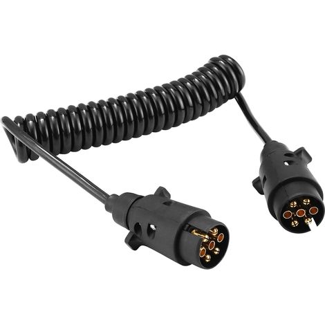 Câble d'extension de remorque 12 V 2,5 m 7 broches pré-câblé en spirale avec 2 prises de remorque pour remorque, camion, camping-car, voiture (1/5)