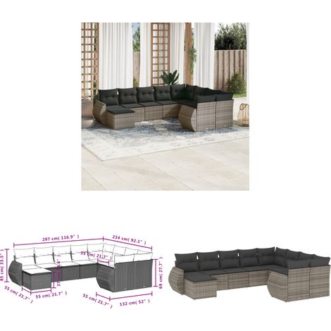 Salon de jardin avec coussins 10 pcs gris résine tressée - Ensemble Salon De Jardin - Mobilier De Jardin - Canapé Jardin - Chaise Jardin - Table Basse Jardin - Home & Living (1/3)