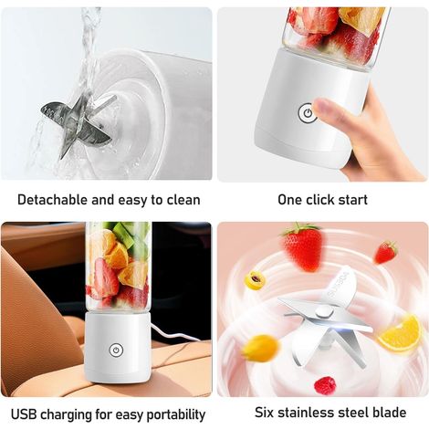 Frullatore portatile, mini frullatore con 8 lame, ricaricabile tramite USB, frullatore per frutta da 380 ml, spremiagrumi, frullatore portatile personale, mini frullatore per frullati, frappè, gelato  (1/4)