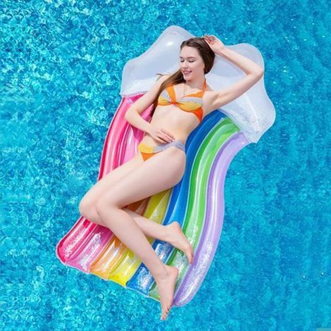 Multi-Usage Flottantes Hamac Gonflable Lit Flottant Bouée Gonflable Flotteur d'eau Portable Flotteur Ultraléger Chaise de Drainage Flottante Couleur Arc-en-Ciel avec 1 Gonfleur (1/5)
