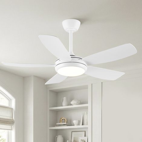 Parrot Uncle 42 Inch Ceiling Fan with Light, LED Ceiling Fan with Silent DC Motor, Remote Control Reversible Ceiling Fan, 6 Speed Dimmable Fan with White 5 Blades for Bedroom Living Room (1/5)