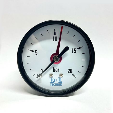 waagerechtes Manometer G 1/4" 0-20 bar Ø 63 mm Metall Druckmanometer