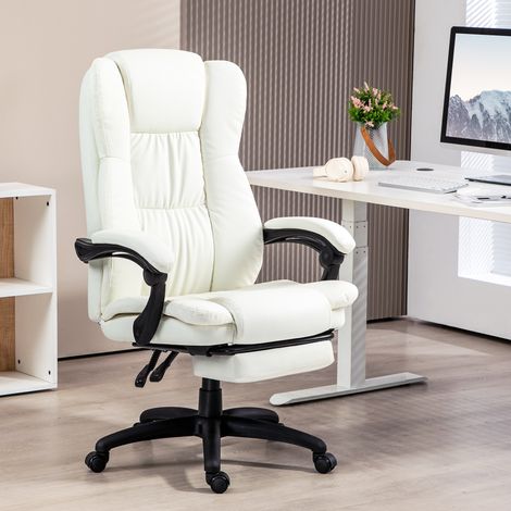 Silla de Masaje Reclinable con Altura Ajustable Reposapiés Retráctil y Control Remoto 68,5x68,5x113-121 cm Crema (1/5)