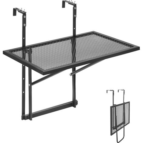 Table Suspendue Balcon, 610 x 530 x 590 mm, Table de Bar Pliante Métal pour Balustrades de Balcon Extérieur, avec Plateau 610 x 410 mm, Réglable sur 5 Niveaux, pour Garde-corps de Patio Terrasse (1/5)