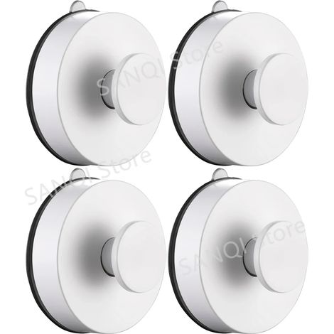 (Lot de 4 crochets blancs) Crochets à ventouse pour salle de bain, sans perçage, réutilisables, pour porte ou mur, support de charge lourde, ventouse pour cuisine et salle de bain. (1/5)