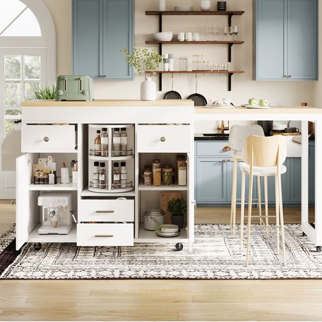 Carrello da cucina allungabile 180 x 40 x 91 cm in MDF bianco DESVIAE (1/5)