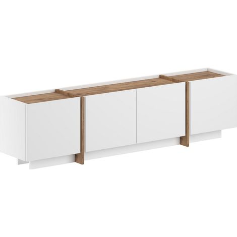 Meuble TV en bois "Lowen" - 180 x 35 x 46 cm - Blanc / Pin Atlantique (1/4)