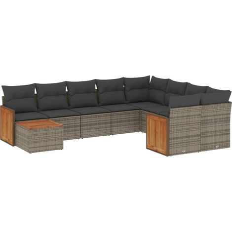 Maison Exclusive - Set Divano da Giardino 10 pz con Cuscini Grigio in Polyrattan