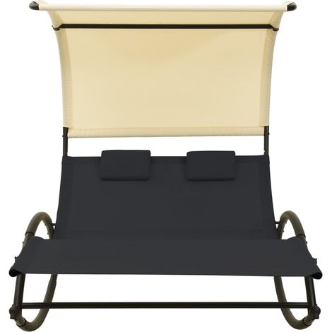 Maison Exclusive - Lettino Prendisole Doppio Baldacchino in Textilene Nero e Crema