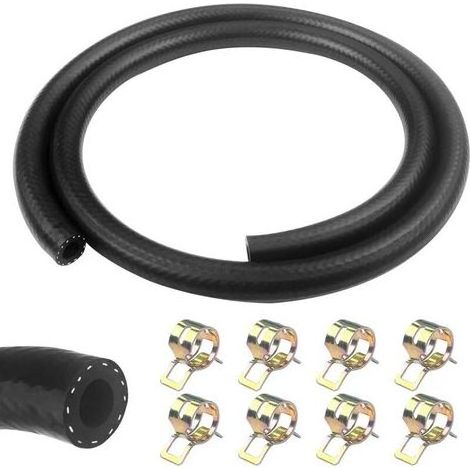 Mètre durite essence, 8mm Diamètre Intérieur durite gasoil, tuyau essence avec 8pcs colliers de serrage, Tuyau de Carburant pour Camion, Voiture, Tracteur ou Petit Moteur