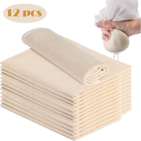 Garza per formaggio 12 pezzi 50 x 50 cm Sacchetti setaccio in mussola Garza per formaggio in cotone non sbiancata Sacchetti in micro mussola per latte di noci panni per la preparazione (1/5)