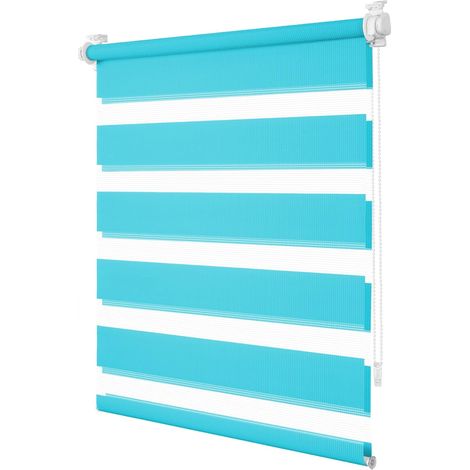Store Enrouleur Jour Nuit sans Perçage, Double Tissu, Protection de l'Intimité et Sécurité Enfant, Installation Rapide avec Clips pour Fenêtre ou Porte, Turquoise, 45l x 150L cm (1/5)