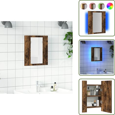 Armadietto con specchio - vidaXL Mobile Bagno Specchio LED Rovere Fumo 40x12x45cm Multistrato - Armadietto da bagno con luce RGB