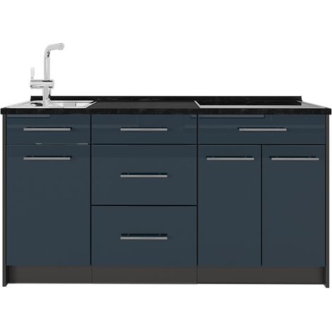 Cucine componibili piccole Fame-Line, Blu scuro lucido, 150 cm, PL Antracite, Vicco (1/5)