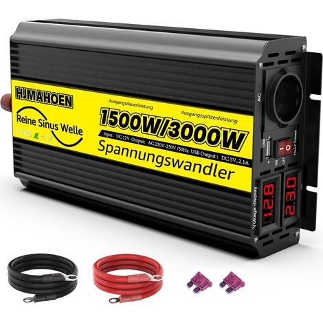 1500W/3000W Convertisseur sinusoïdal Pur 12V vers 230V Convertisseur de Tension sinusoïdale Pure, pour Camping-Car, Camion,avec Ports de Charge USB 5V/2.1A intégrés Convertisseur de Voiture 12 V (1/5)