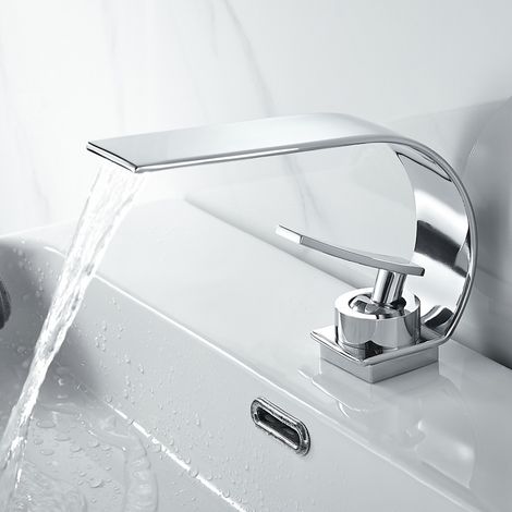 Design Robinet de Lavabo Cascade Mitigeur en Laiton Chromé pour Salle de Bain (1/2)