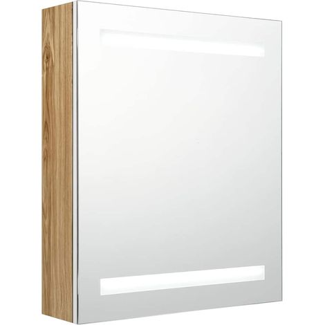 Maison Exclusive - Armadietto Bagno con Specchio e LED Bianco e Rovere 50x14x60 cm (1/5)