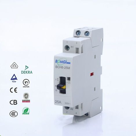 Lot de 2 contacteurs domestiques iCT 25A BCH8-25A M – 1NO1NC (1 ouvert + 1 fermé), AC 220-230 V, commande manuelle modulaire (1/3)