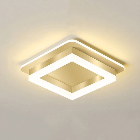 AUTRUCKER Plafonnier LED moderne pour couloir, plafonnier encastré LED haute luminosité, carré, doré, trois niveaux de gradation