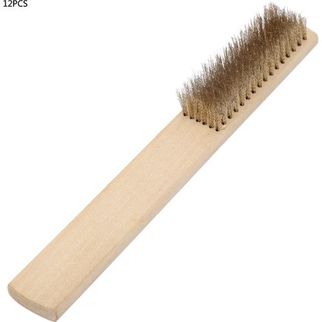 Ortviai Brosse métallique à manche en bois – 12 pièces, acier inoxydable, pour polissage et décapage (1/5)