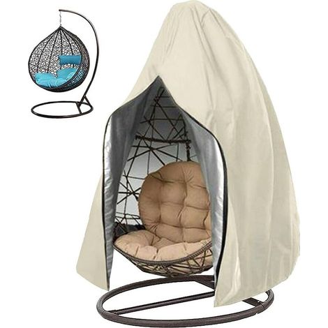 Housse pour fauteuil suspendu (type « Egg Chair ») – Imperméable et résistante au vent, avec fermeture éclair et boucle de fixation inférieure (Beige) (1/3)