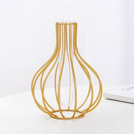 Vase géométrique en métal, vase en verre doré, vases à cadre d'art en fer, vase tube à essai avec cadre en métal (1/5)