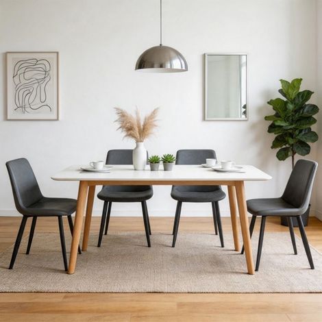 Lot de 4 Chaises de Salle à Manger Scandinave, Chaise Rembourré avec Dossier, en PU, Pied Métal, pour Cuisine Salon Chambre, Gris (1/5)