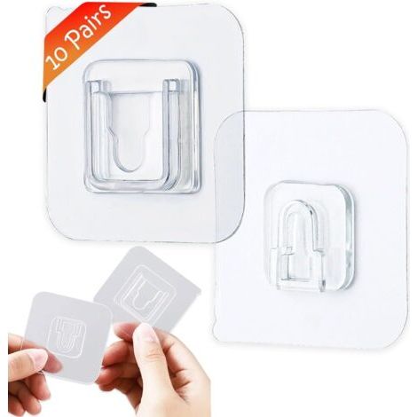 Crochet Adhesif Mural, Lot de 20 Crochets Adhésifs Double Face 15kg (Max),Crochet Adhésif Transparents pour les Toilettes, le Salon, le Kithchen,Suspendre la Prise,les Cadres Photo,les Routeurs (1/5)