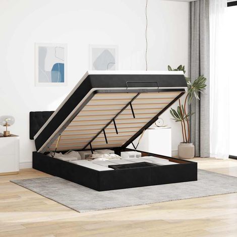 Ottoman-Bett mit Matratze Schwarz 140x200 cm Samt