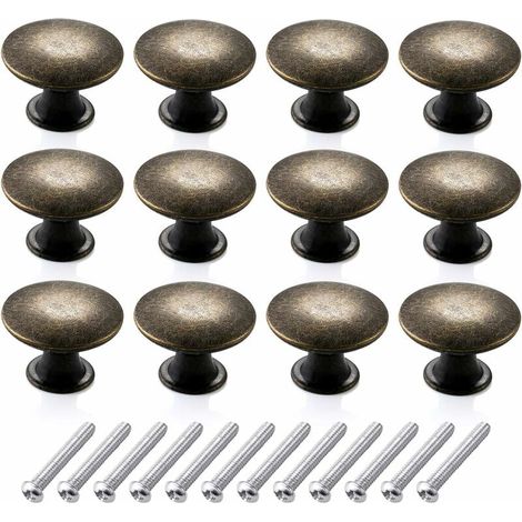 Juego de 12 pomos redondos vintage para tocador - Pomos para cajón - Pomos para muebles de un solo orificio con punta retro - Tiradores para cajón de cocina（30 mm,bronce） (1/5)