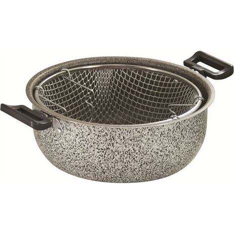 TrAdE Shop Traesio - Pentola Friggitrice In Alluminio Rivestimento Antiaderente Con 2 Manici 24cm 036657m - (1/2)