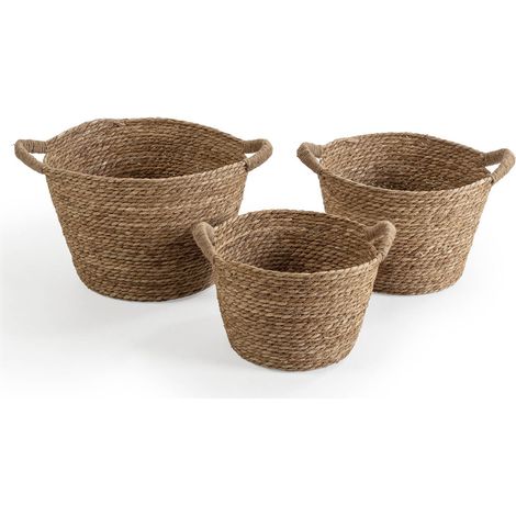 Set de 3 cestas Icia de fibra natural con asas