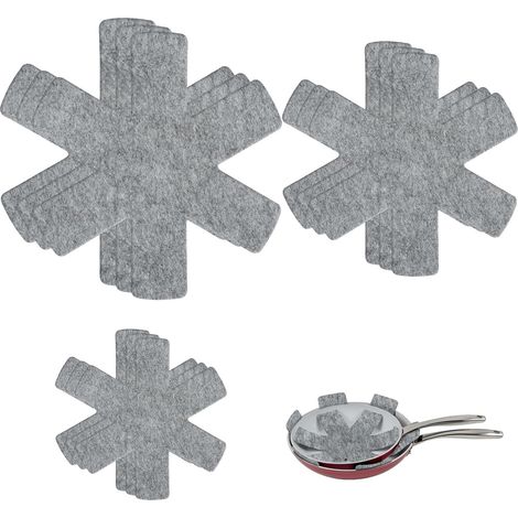 9 PCS Protection Poele et Casserole, Protege Casserole et Poele, Protège-Poêles en Feutre, Protege Poele Feutrine Protection, Coussinets D'intercalaire Séparé, 38 30 20 cm(Gris Clair) (1/5)