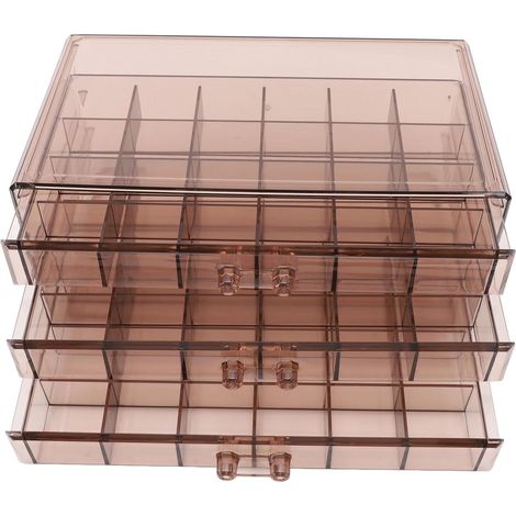 3-Layer Jewelry Box with 72 Compartments, Clear Acrylic Jewelry Box for Earrings and Necklaces, Antioxidant, Large Capacity, Travel Storage Display Case (BROWN) (1/5)
