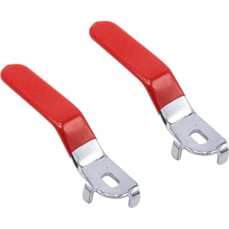 Deux poignées de vanne rouges, diamètre d'orifice de 8x12 mm, épaisseur d'orifice de 3,5 mm, longueur totale 145 mm (8x12x3,5 mm). (1/5)