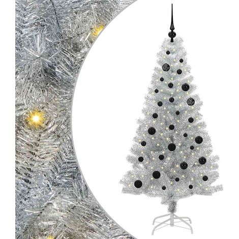 vidaXL Albero di Natale con luci LED Argento 150 cm PET e acciaio (1/5)
