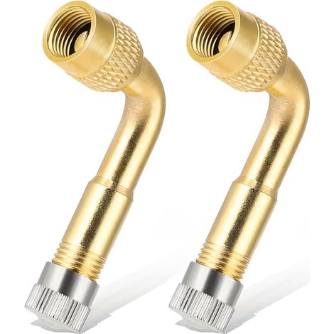 2 Pièces Extensions de Valve 90 degrés, Adaptateur de Valve en Cuivre, Adaptateur Valve Pneu Raccord Prolongateur Coudee, pour Voiture, Moto, Vélo, Scooter