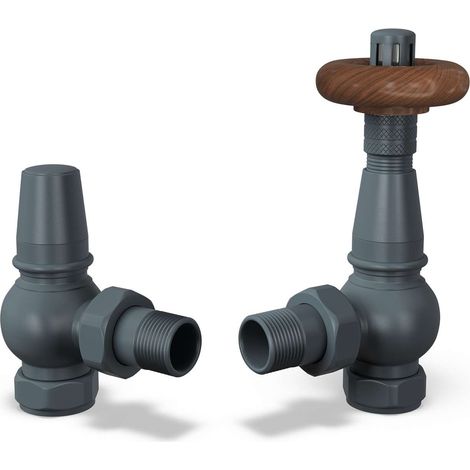 Derry Traditional - Anthracite Thermostatic Radiator Valve & Lockshield Angled 15mm