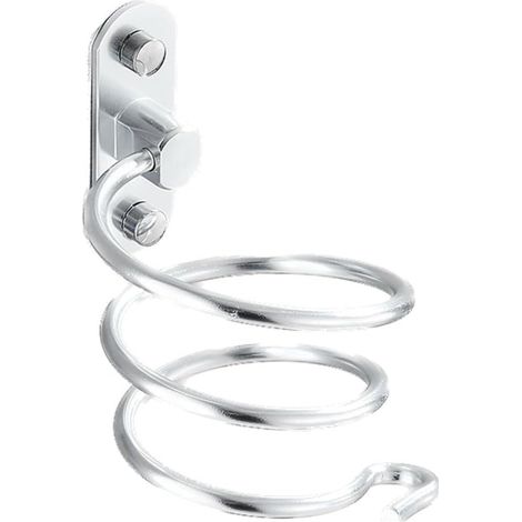 Supporto a parete per asciugacapelli, ripiano a spirale, mensola da bagno (argento) (1/3)