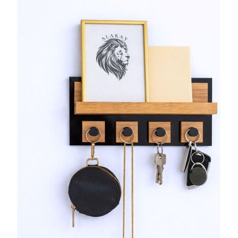 Plaque à clé Étagère - Porte-Clés Moderne - Rangement des Clés - Tableau à Clés pour Couloir - Noir (1/5)