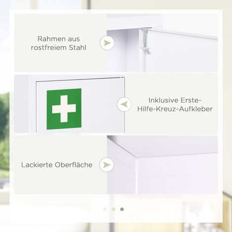 Armoire de pharmacie murale verrouillable, meuble de médicaments en acier blanc, 3 étagères réglables, 2 clés incluses, 30 x 14 x 46 cm, rangement salle de bain. (1/5)