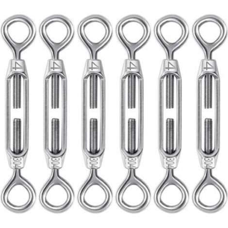 6 Pièces Tendeur de Câble, M4 Tendeur de Fil en Acier Inoxydable 304, Réglable Tendeur Oeil et Oeil, Ridoir Robuste pour Clôtures de Jardin, Suspendre, Cable de Garde Corps (1/5)