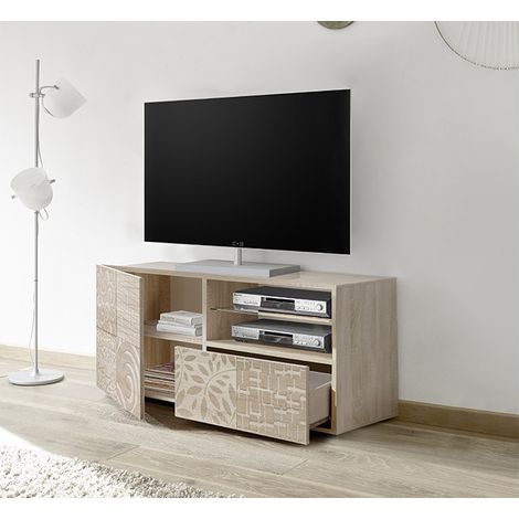 Mueble TV 1 puertas 1 cajón MIREL roble lacado 122 cm