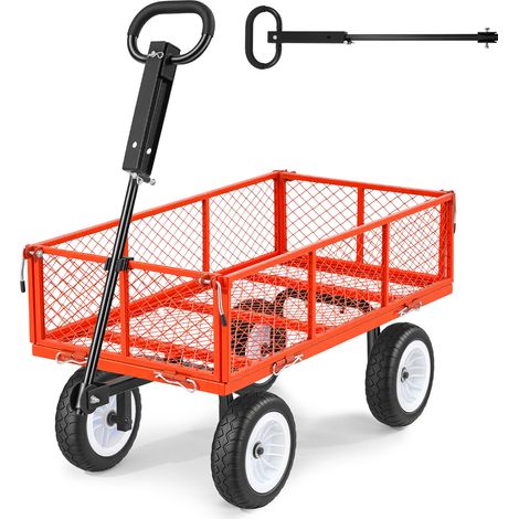 VEVOR Chariot de Jardin en Acier Max. 408,2 kg Chariot de Transport de Jardin pour Bois Terre Debris, Cotes Amovibles, Pneus PU Increvables 25,4 cm, Poignee Reglable, Compatible Quad Tracteur, Rouge (1/5)