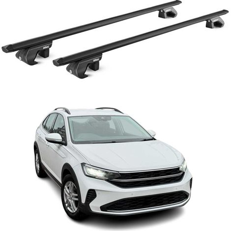 OMAC Dachträger Aluminium TÜV geprüft für VW Taigo 2021-2026 – Für Standard Dachreling – T Nut – Max 90 kg – 2 Schlösser Schwarz (1/5)