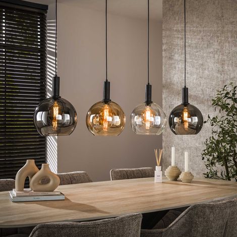 Hängelampe 4-flammiges farbiges Glas, schwarzes Metall Valeo 135