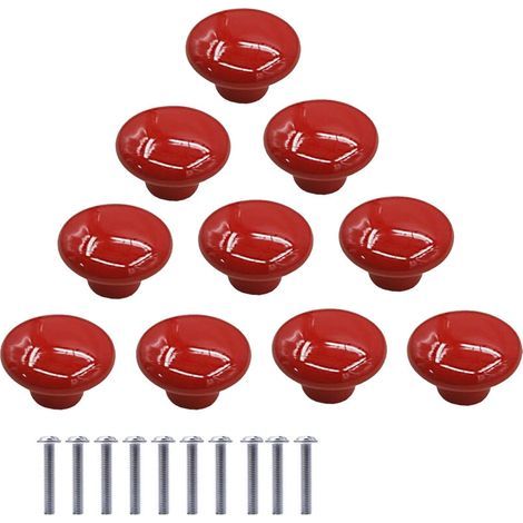 10 Pcs Boutons de Meuble en Céramique Boutons de Tiroir de Placard en Céramique en Forme de Ronds Poignées pour Armoires de Cuisine de Bibliothèque (Rouge) (1/4)