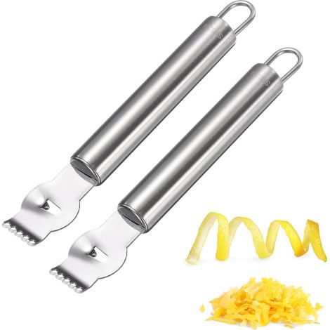 Lot de 2 zesteurs de citron, zesteur d'agrumes en acier inoxydable avec couteau à canal, crochet de suspension, râpe tranchante, éplucheur d'orange pour garniture de cocktail, bar (1/5)