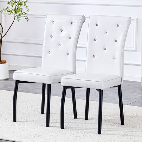 Chaise en cuir de crocodile souple blanc et noir-2-sièges-fermeture cristal-avec similicuir-42x61,5x101cm (1/5)