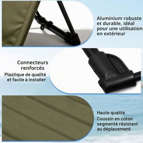 Tapis Plage Dossier Vert foncé Chaise Assise Sol Pliable Léger Sac Rangement Camping Voyage Portable Transat (1/5)